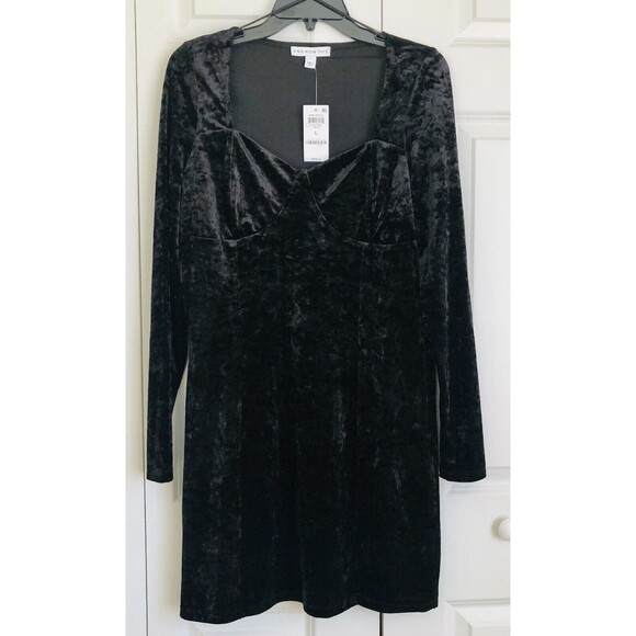 AND NOW THIS WOMEN'S DRESS SIZE LARGE BLACK VELOUR LONG SLEEVE MINI PULLOVER 170 - Picture 2 of 9